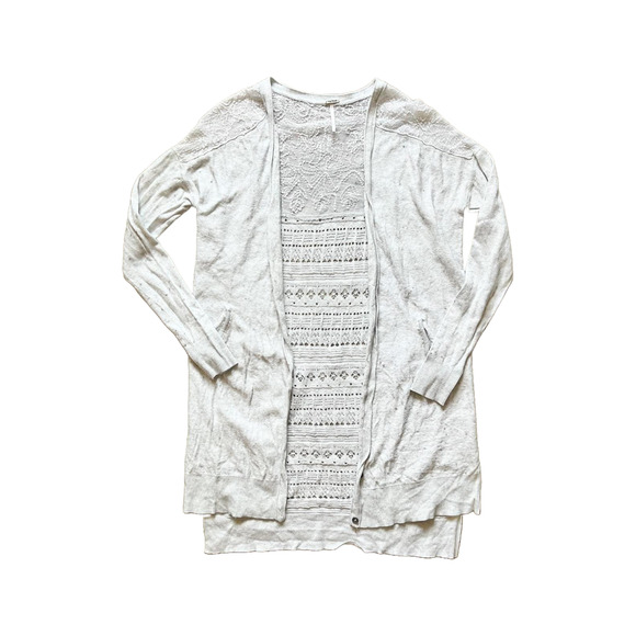 Free People Cardigan S Cream Speckled Crochet Boho Hippie Festival Cottagecore - Picture 1 of 9